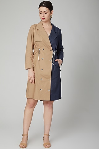 Brown & Blue Jacket Dress by Aruni