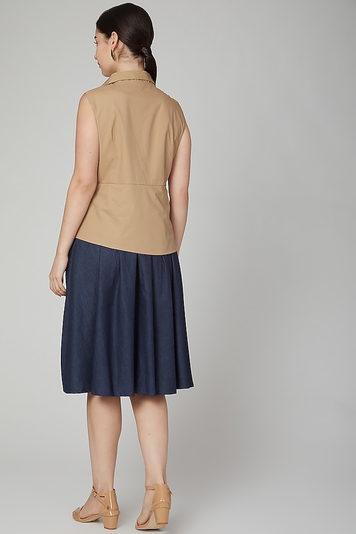 Brown & Blue Midi Summer Dress With Collar by Aruni at Pernia's Pop Up Shop