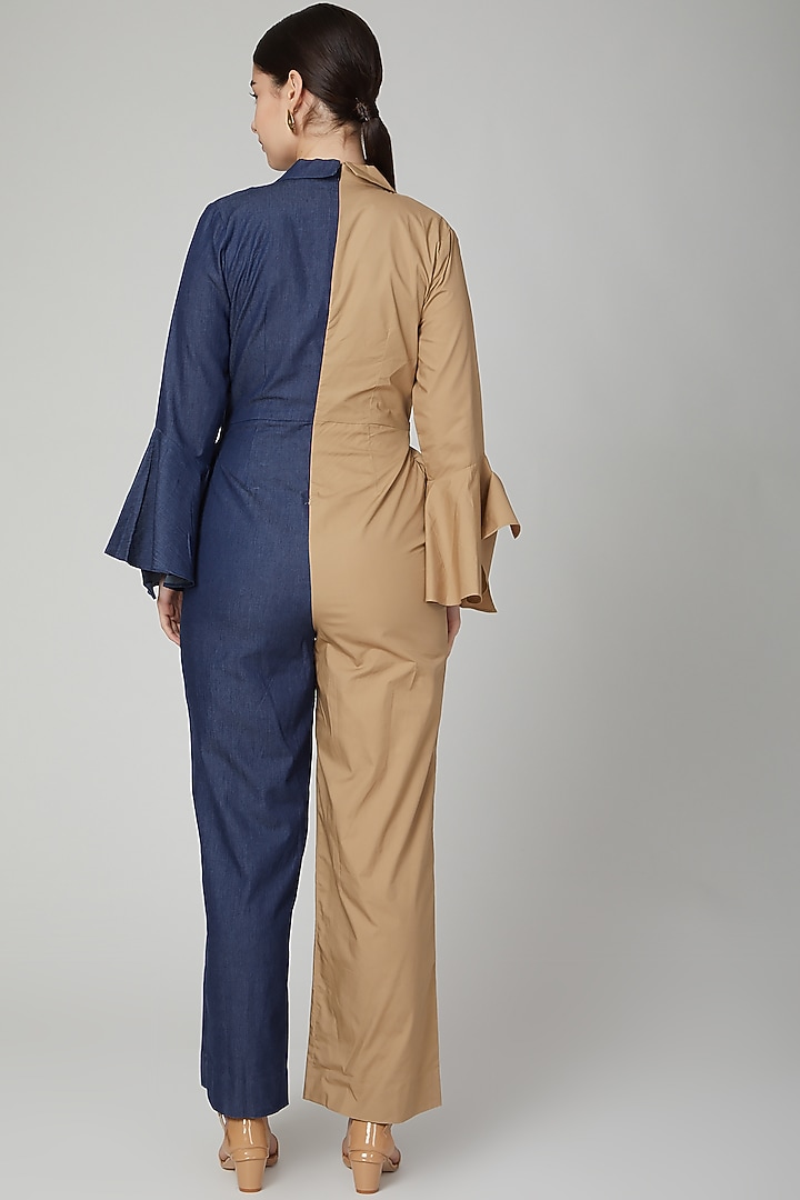 Brown & Blue Jumpsuit With Concealed Zipper by Aruni at Pernia's Pop Up Shop