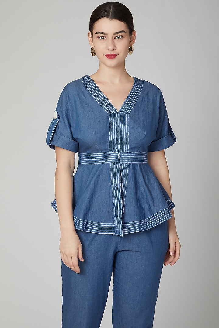 Cobalt Blue Peplum Denim Top by Aruni at Pernia's Pop Up Shop