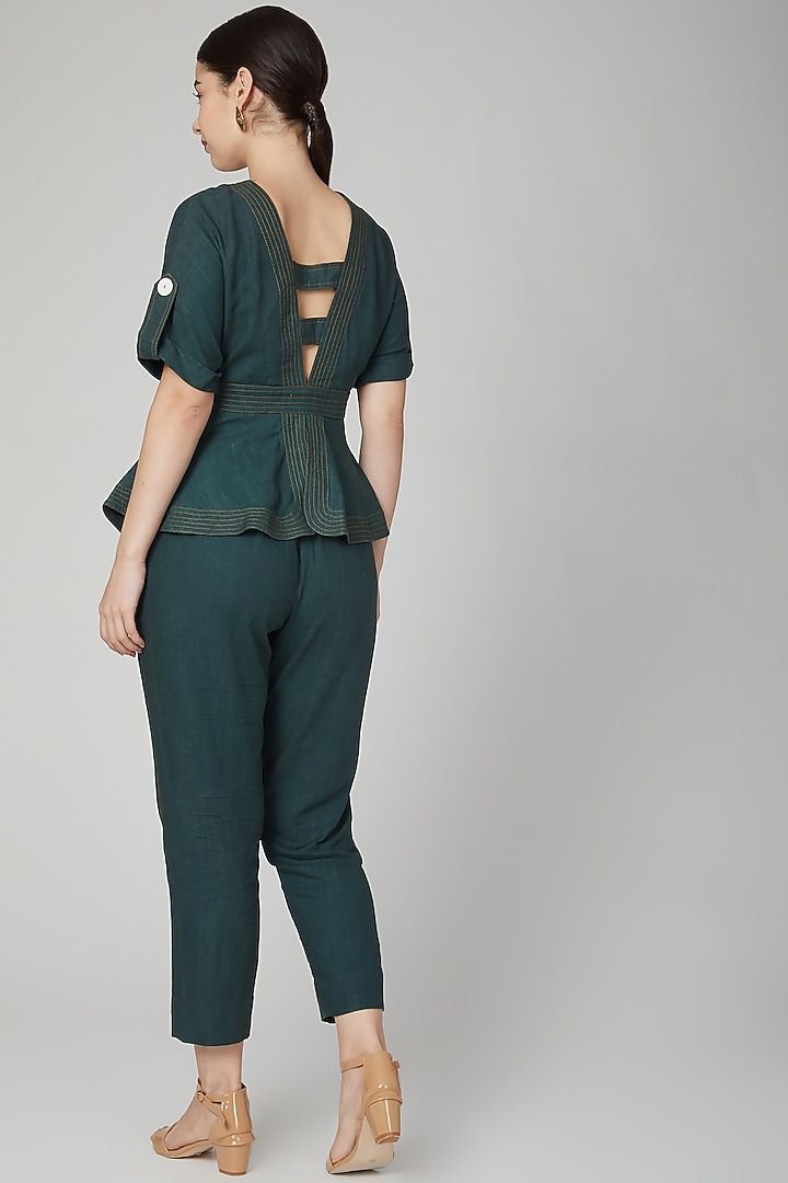 Green Peplum Top With Hook & Eye by Aruni at Pernia's Pop Up Shop
