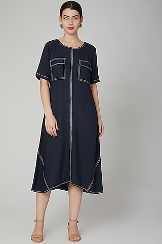 Cobalt Blue Midi Dress With Pocket by Aruni