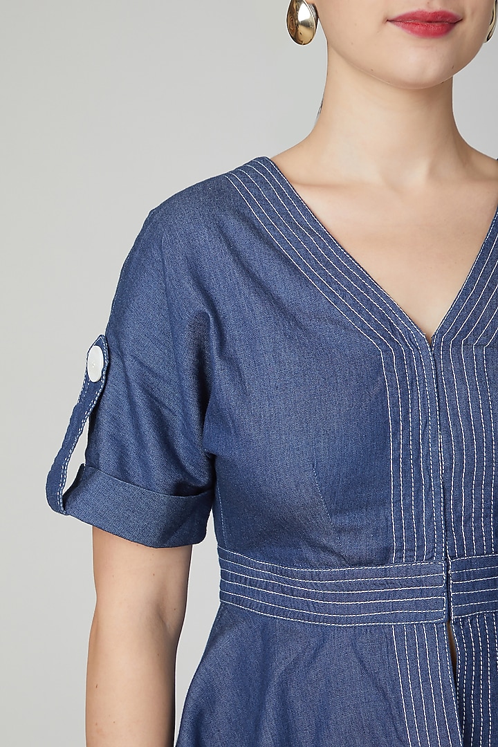 Cobalt Blue Denim Pants With Concealed Zipper by Aruni at Pernia's Pop Up Shop