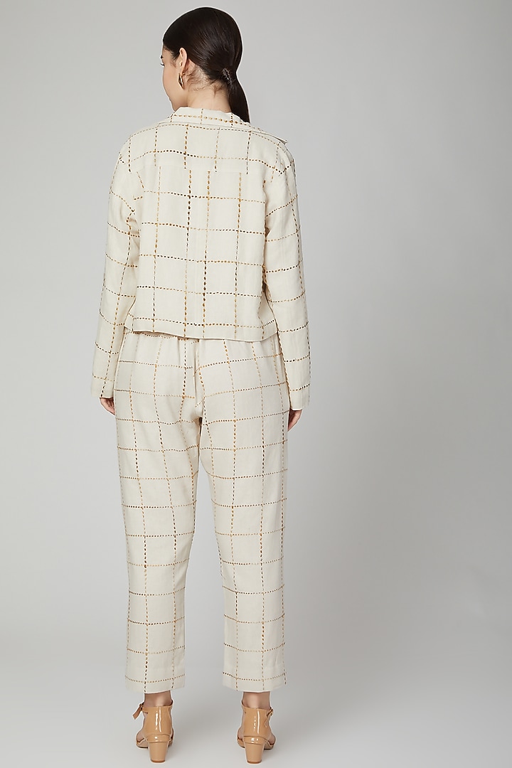 Nude Embroidered Linen Jacket by Aruni at Pernia's Pop Up Shop