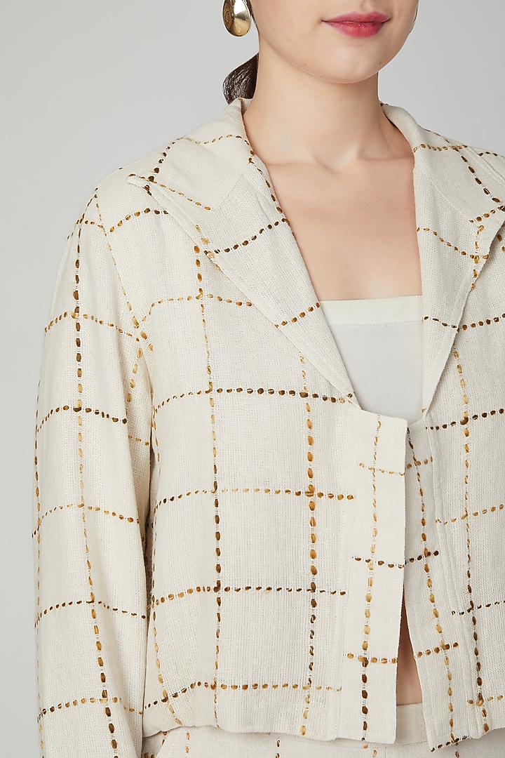 Nude Embroidered Linen Jacket by Aruni at Pernia's Pop Up Shop
