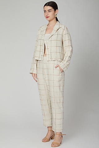 Nude Pants With Embroidery by Aruni