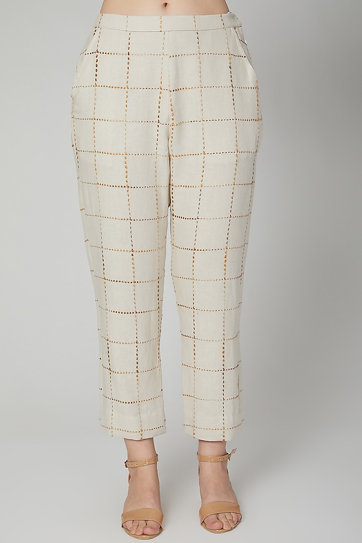 Nude Pants With Embroidery by Aruni at Pernia's Pop Up Shop