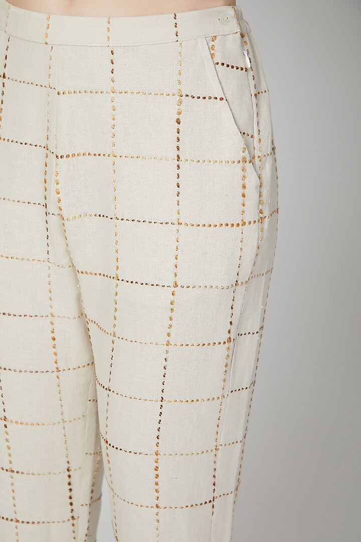 Nude Pants With Embroidery by Aruni at Pernia's Pop Up Shop