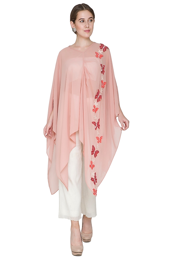 Blush Pink Embroidered Cape by Aruni