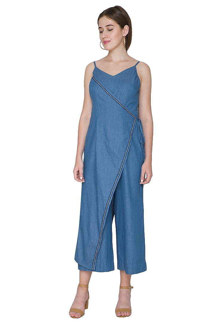 Cobalt Blue Embroidered Jumpsuit by Aruni