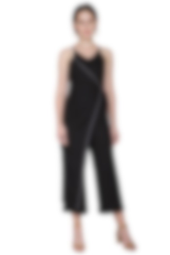 Black Embroidered Linen Jumpsuit by Aruni