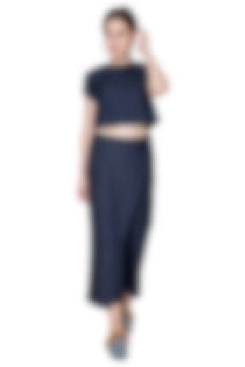 Cobalt Blue Embroidered Culotte Pants by Aruni