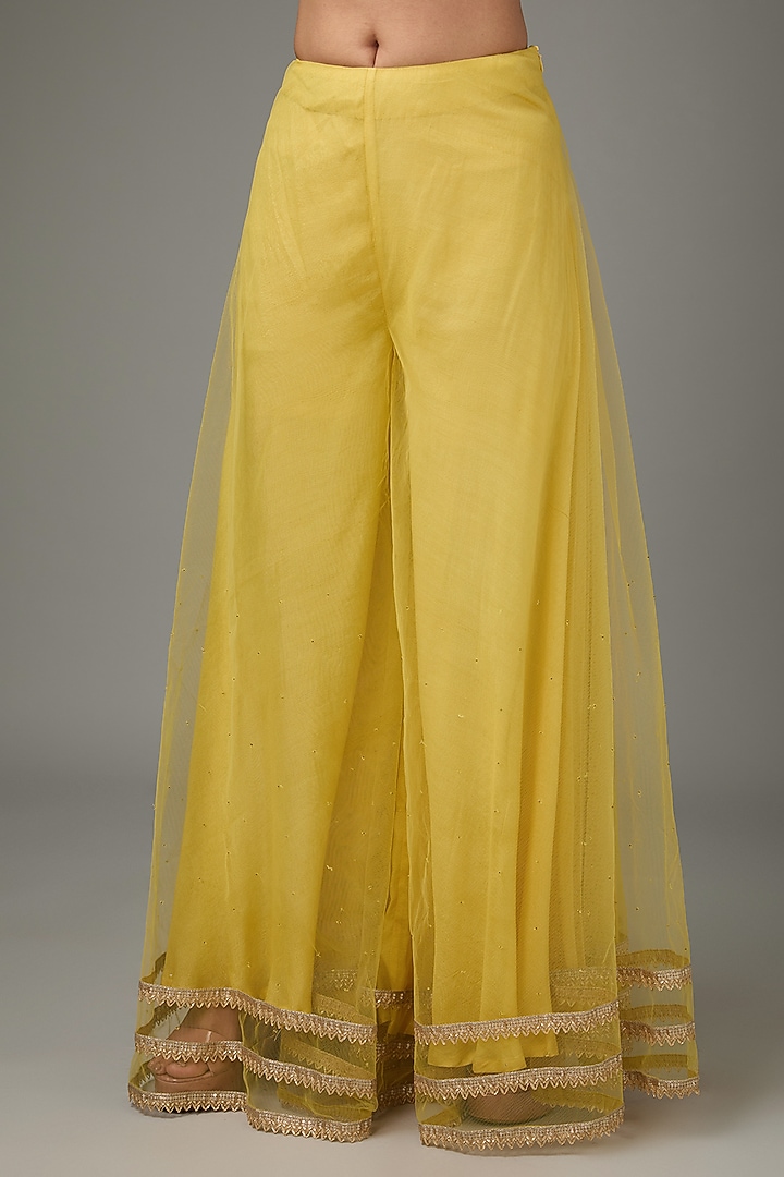 Yellow Flat Chiffon Beads Embroidered Tunic Set by ANJALIVERMA at Pernia's Pop Up Shop