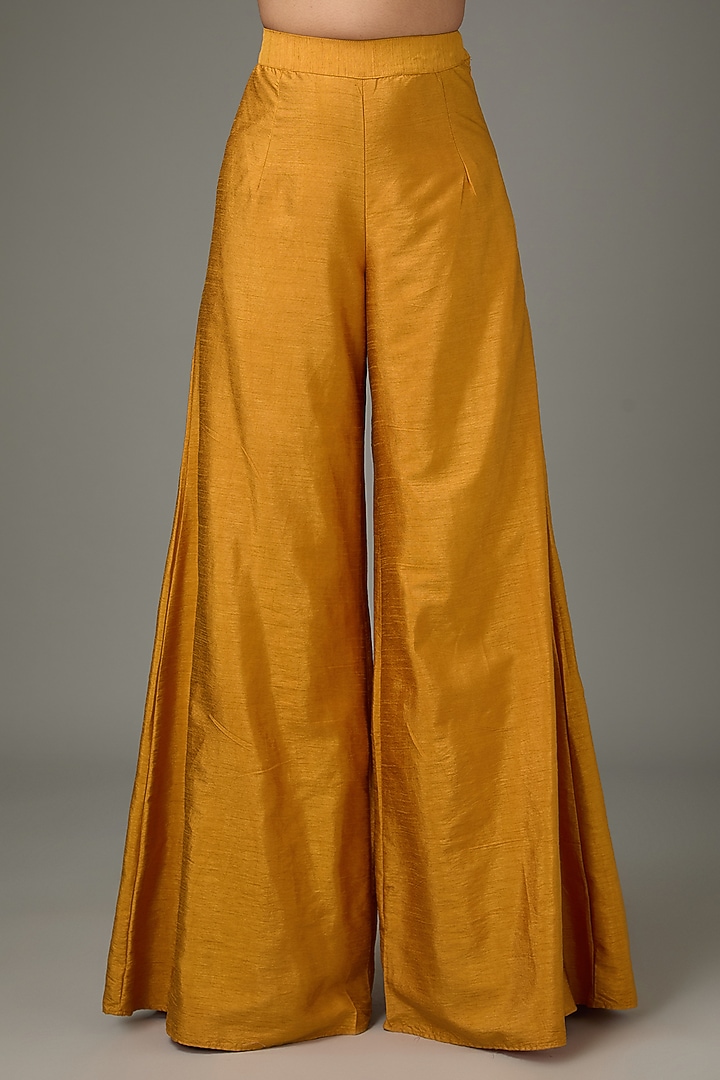 Dark Mustard Yellow Raw Silk Palazzo Pant Set by ANJALIVERMA at Pernia's Pop Up Shop