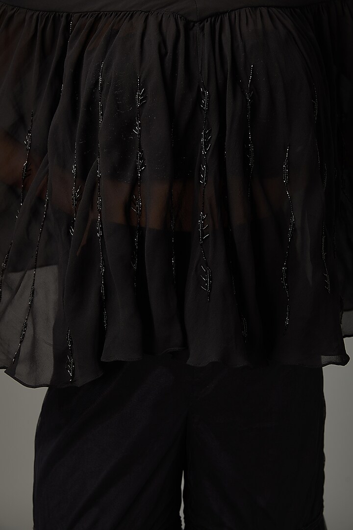 Black Net Lace & Glass Bead Embellished Gharara Set by ANJALIVERMA at Pernia's Pop Up Shop