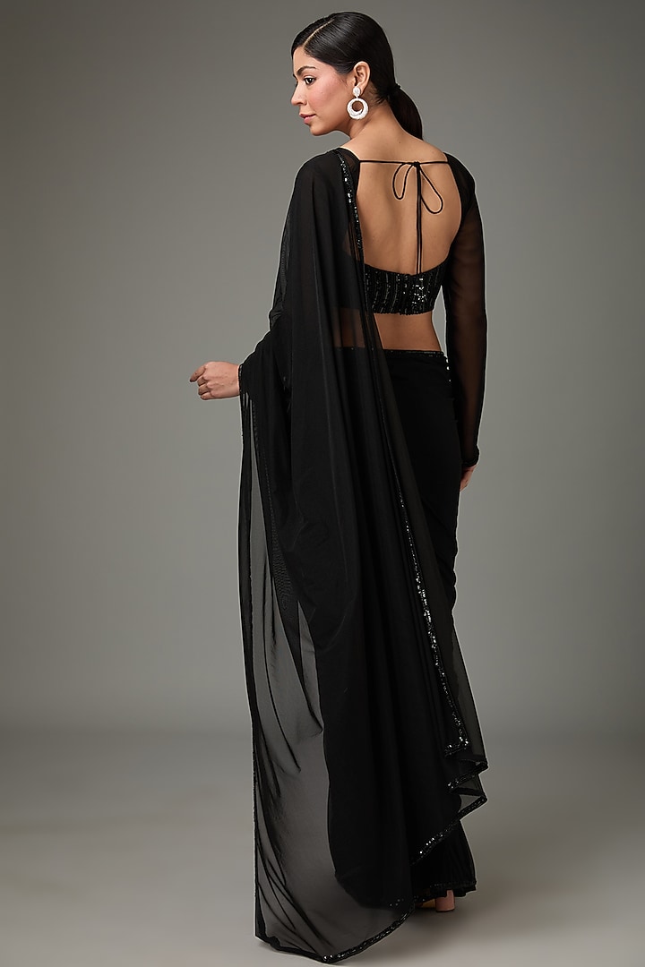 Black Lycra Net Embellished Wedding Saree Set by ANJALIVERMA at Pernia's Pop Up Shop