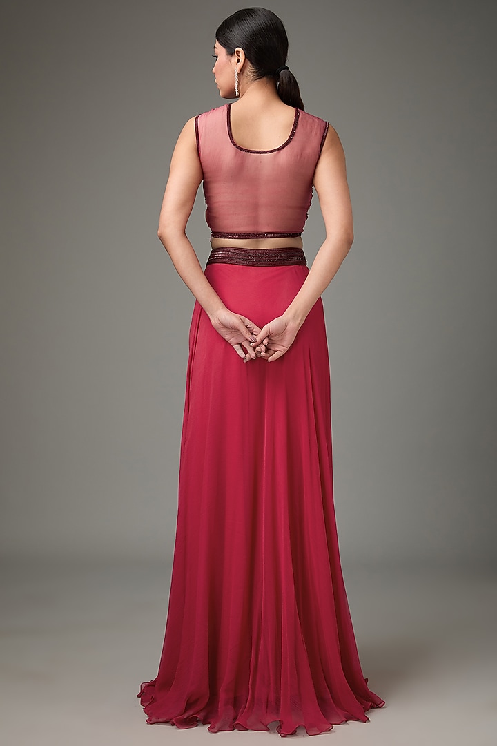 Red Crinkle Chiffon Embellished Wedding Lehenga Set by ANJALIVERMA at Pernia's Pop Up Shop