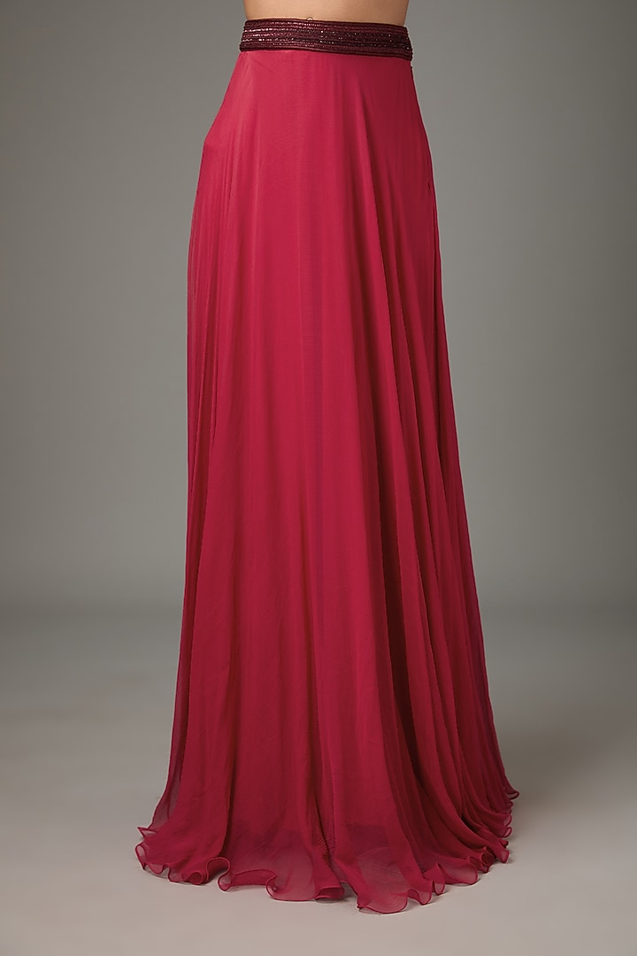 Red Crinkle Chiffon Embellished Wedding Lehenga Set by ANJALIVERMA at Pernia's Pop Up Shop