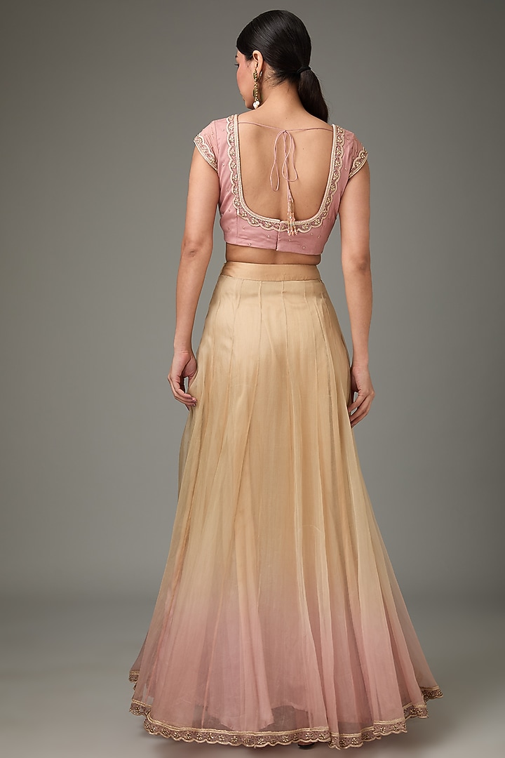 Blush Pink Ombre Silk Organza Wedding Lehenga Set by ANJALIVERMA at Pernia's Pop Up Shop