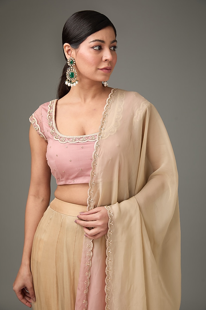 Blush Pink Ombre Silk Organza Wedding Lehenga Set by ANJALIVERMA at Pernia's Pop Up Shop