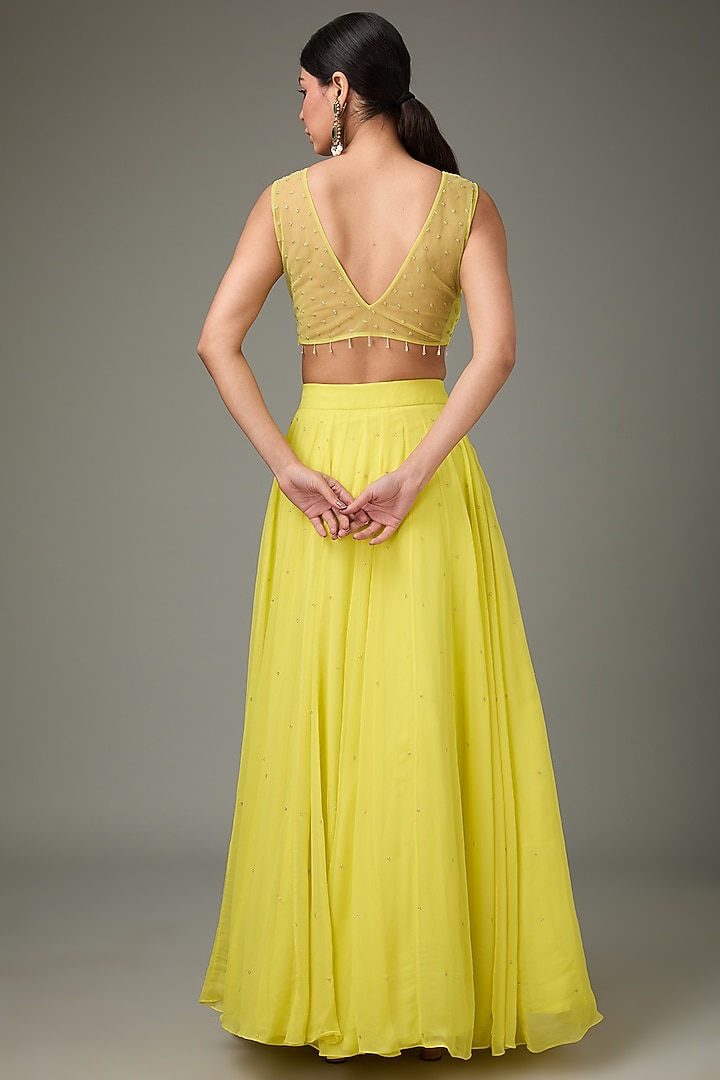 Yellow Crinkle Chiffon Wedding Lehenga Set by ANJALIVERMA at Pernia's Pop Up Shop
