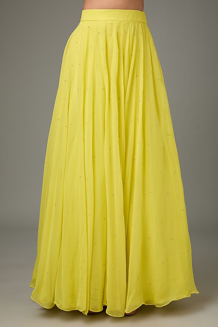 Yellow Crinkle Chiffon Wedding Lehenga Set by ANJALIVERMA at Pernia's Pop Up Shop