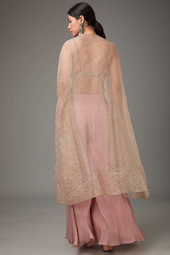 Pink Silk Organza Embellished Cape Set by ANJALIVERMA at Pernia's Pop Up Shop