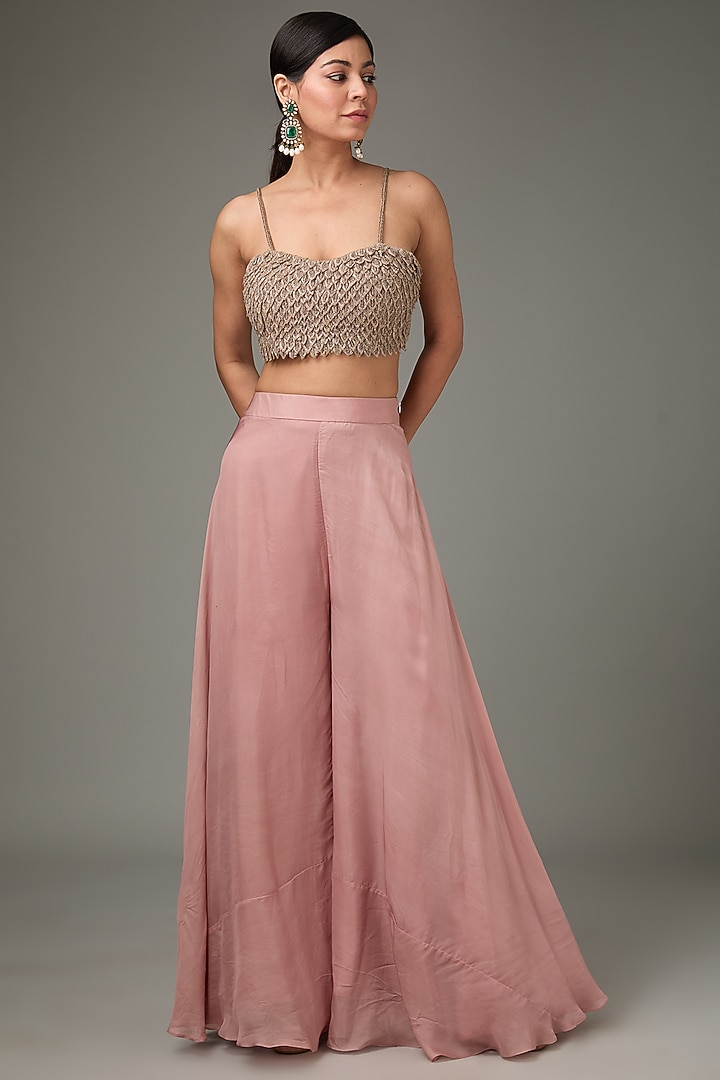 Pink Silk Organza Embellished Cape Set by ANJALIVERMA at Pernia's Pop Up Shop