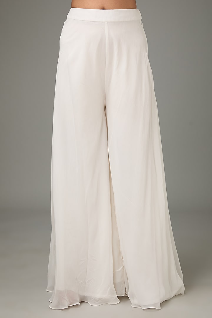 Ivory Flat Chiffon Palazzo Pant Set by ANJALIVERMA at Pernia's Pop Up Shop