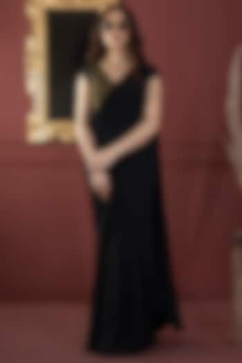 Black Georgette Draped Saree Set by ANJALIVERMA