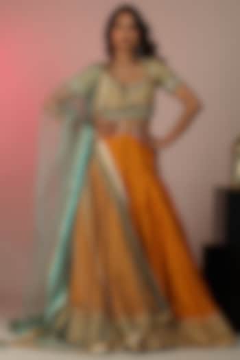 Mustard Raw Silk Wedding Lehenga Set by ANJALIVERMA at Pernia's Pop Up Shop