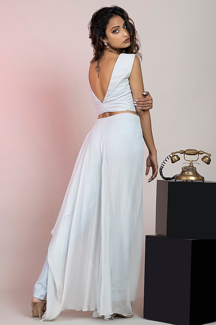 White Crinkle Chiffon Draped Palazzo Pant Set by ANJALIVERMA at Pernia's Pop Up Shop