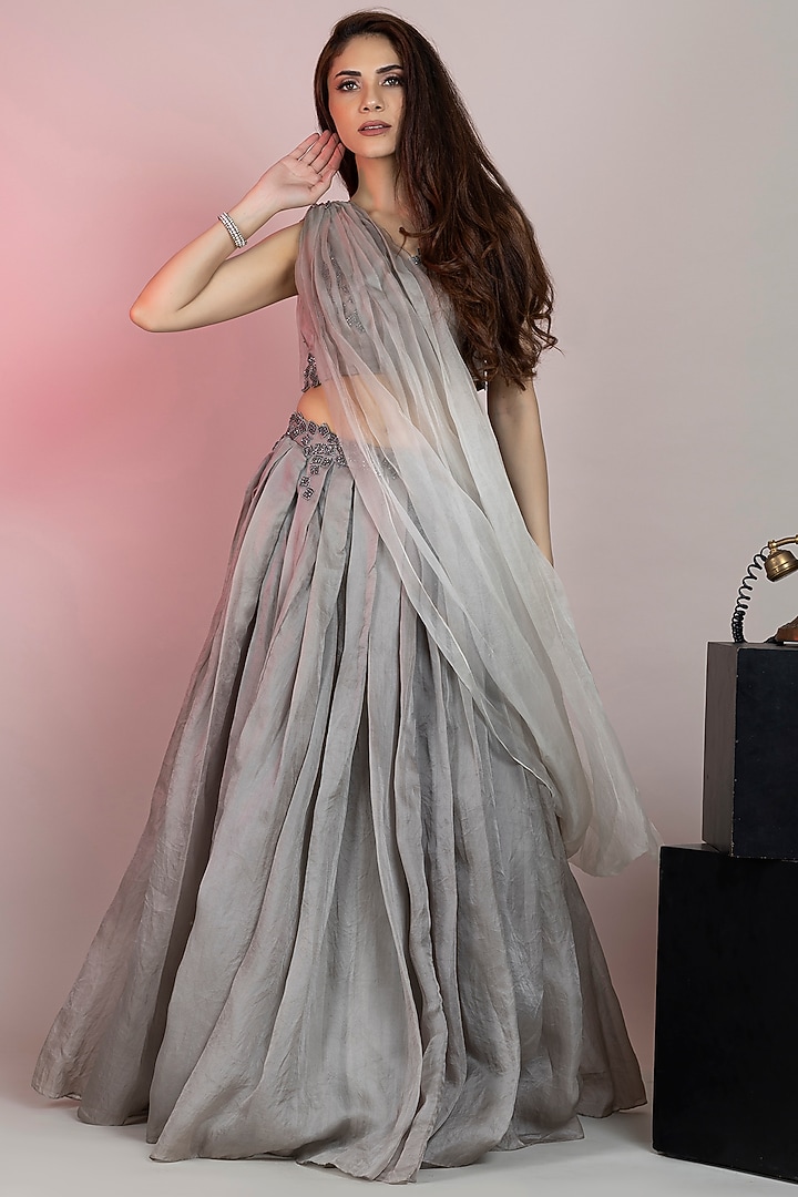 Grey Pure Silk Wedding Lehenga Set by ANJALIVERMA at Pernia's Pop Up Shop