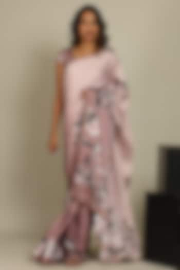 Mauve Silk Satin Printed Saree Set by ANJALIVERMA at Pernia's Pop Up Shop