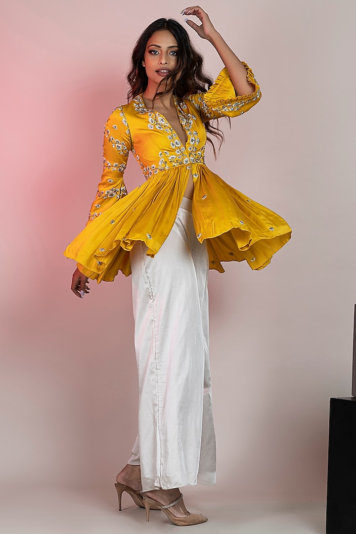 Silver Cotton Silk Satin Pant Set by ANJALIVERMA at Pernia's Pop Up Shop