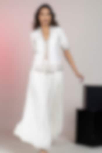 Ivory Cotton Silk Palazzo Pant Set by ANJALIVERMA at Pernia's Pop Up Shop