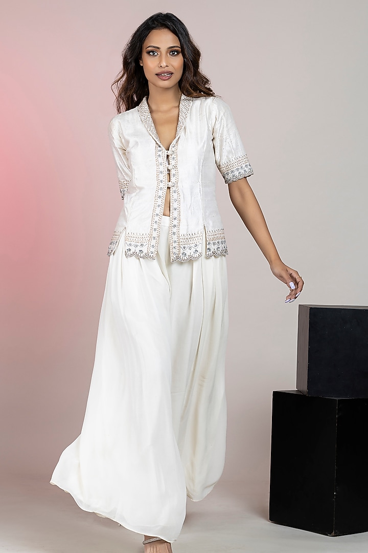 Ivory Cotton Silk Palazzo Pant Set by ANJALIVERMA at Pernia's Pop Up Shop