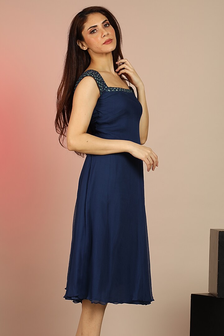 Aqua Marine Blue Crinkle Chiffon Vacation Dress by ANJALIVERMA at Pernia's Pop Up Shop