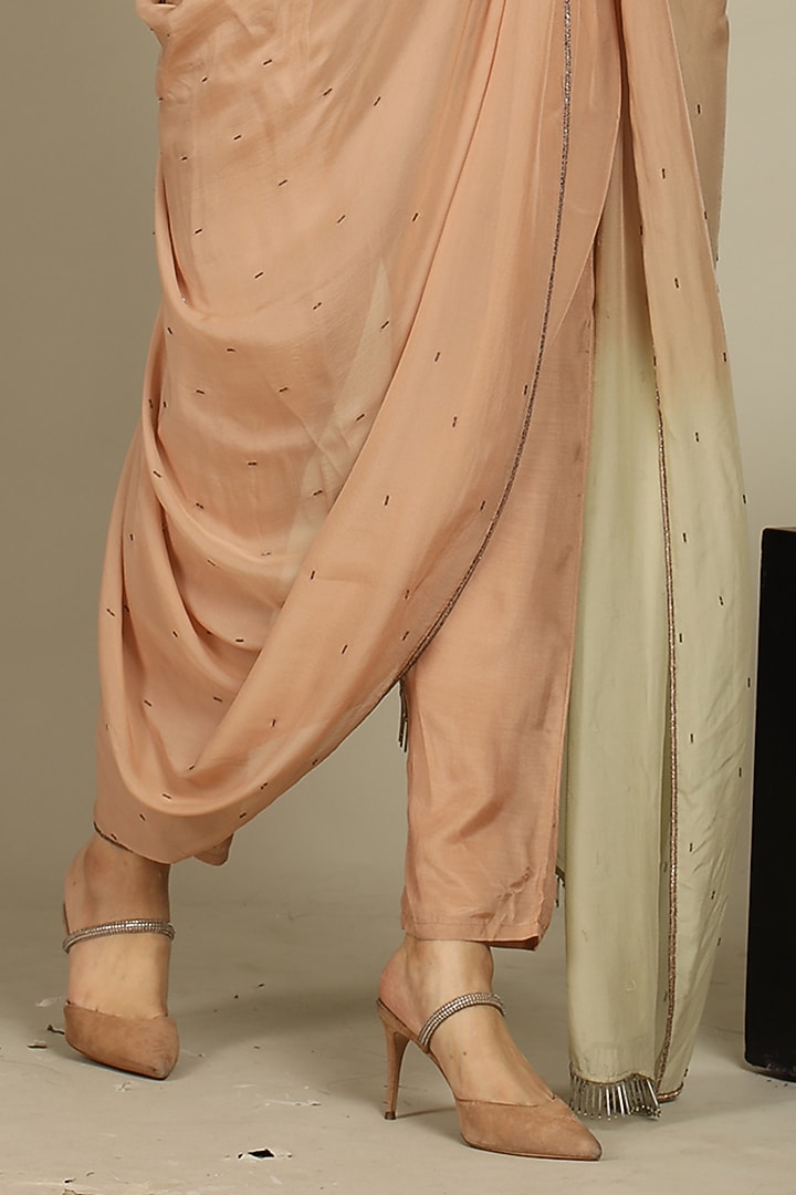 Beige Cotton Silk Satin Pant Party Wear Saree Set by ANJALIVERMA at Pernia's Pop Up Shop