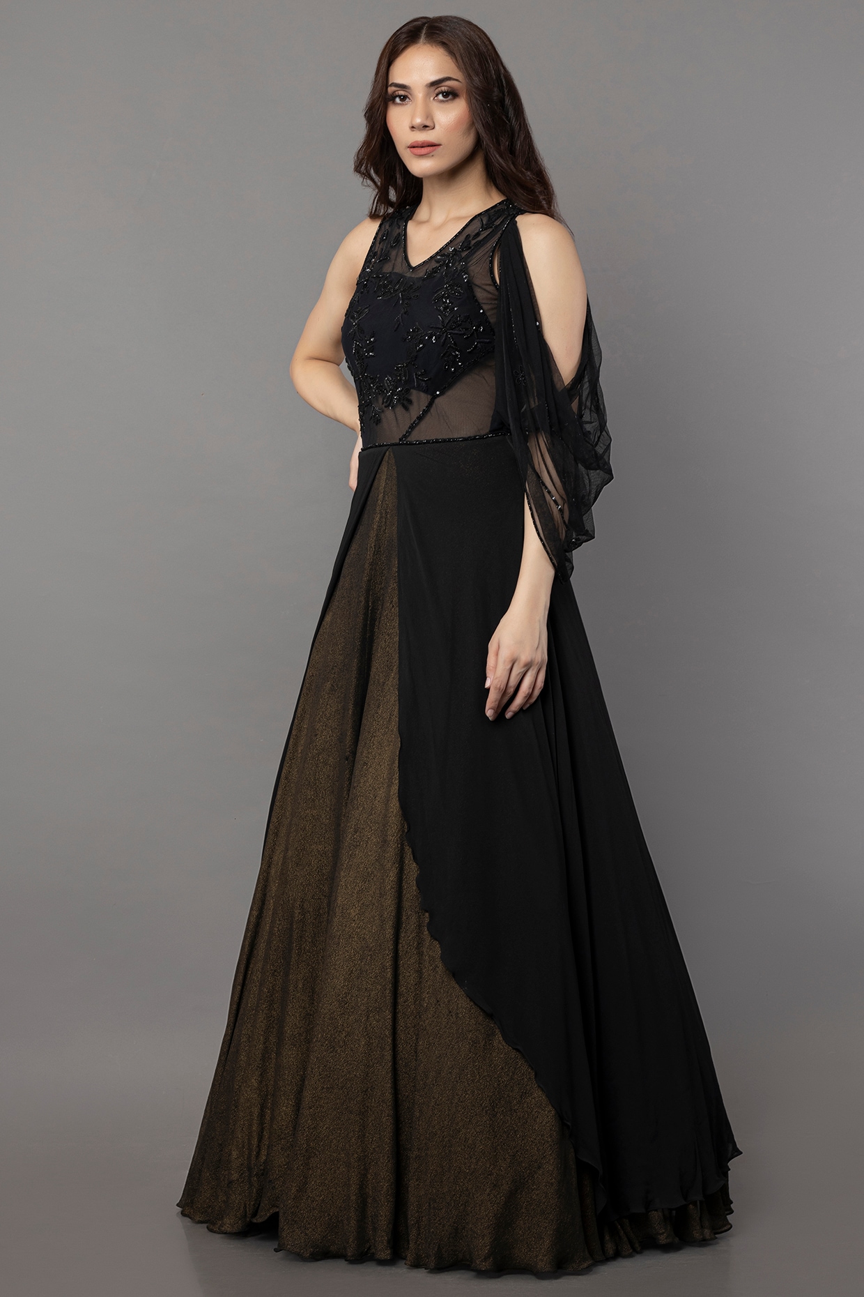 Strappy Shimmer Cowl Neck Maxi Dress in Black | LUCY IN THE SKY