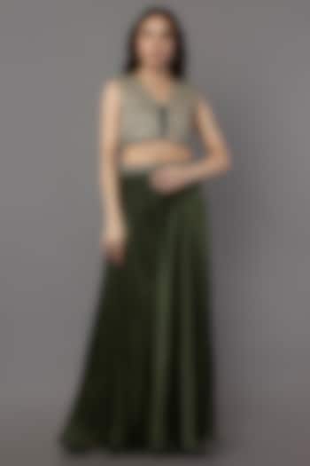 Green Hammer Satin Pant Set by ANJALIVERMA at Pernia's Pop Up Shop