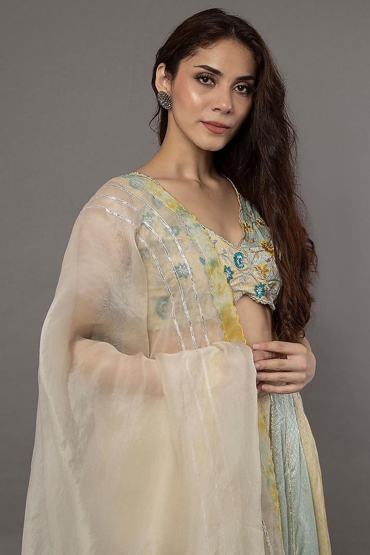Mint & Yellow Brocade Skirt Set by ANJALIVERMA at Pernia's Pop Up Shop