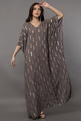 Grey Modal Embellished Kaftan by ANJALIVERMA