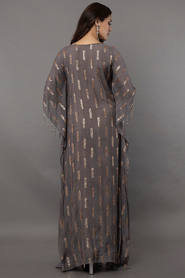 Grey Modal Embellished Kaftan by ANJALIVERMA at Pernia's Pop Up Shop