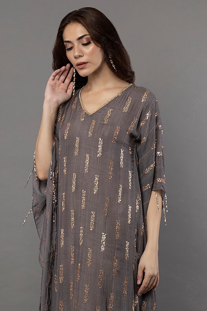 Grey Modal Embellished Kaftan by ANJALIVERMA at Pernia's Pop Up Shop