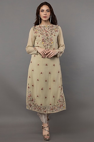 Pista Georgette Embroidered Kurta Set by ANJALIVERMA