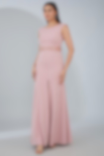 Blush Pink Crepe Panelled Maxi Dress by ANJALIVERMA