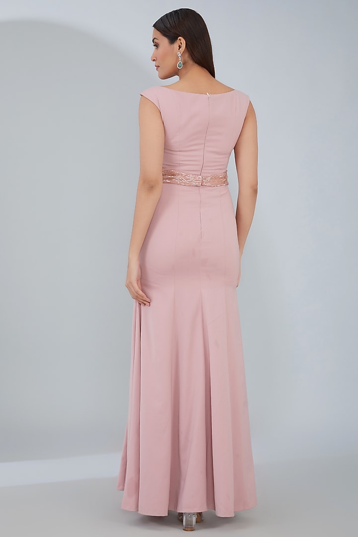 Blush Pink Crepe Panelled Maxi Vacation Dress by ANJALIVERMA at Pernia's Pop Up Shop