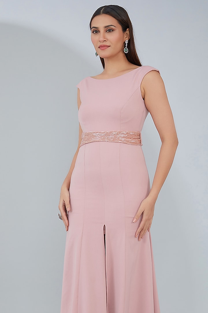 Blush Pink Crepe Panelled Maxi Vacation Dress by ANJALIVERMA at Pernia's Pop Up Shop