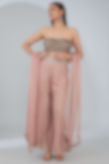 Champagne Silk Organza Bead Embroidered Palazzo Pant Set by ANJALIVERMA at Pernia's Pop Up Shop